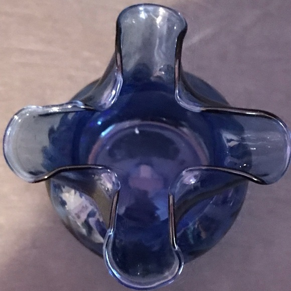 Cobalt Blue Art Glass Round Ruffled Handkerchief Style Small Bud Vase - Picture 2 of 8